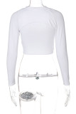 White Fashion Street Solid Hollowed Out O Neck Tops
