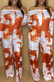 Combinaisons mode casual imprimé dos nu sur l'épaule régulière orange