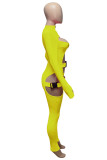 Tute skinny con collo alto patchwork scavato solido casual sexy giallo limone