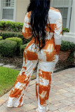 Orange Mode Casual Print Backless Off the Shoulder Vanliga Jumpsuits