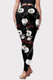 Black Halloween Fashion Casual Basic Skull Head Print High Waist Skinny Trousers