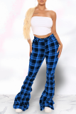 Black And White Sexy Plaid Patchwork Boot Cut Mid Waist Speaker Full Print Bottoms