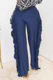 Bleu Fashion Solid Tassel Straight High Waist Straight Solid Color Bottoms