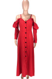 Red Casual Sweet Solid Patchwork Buckle Flounce Spaghetti Strap Sling Dress Dresses