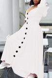 Vestido branco casual doce sólido com retalhos e fivela com babados e alças finas