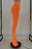 Pantalon décontracté taille haute orange à plis solides