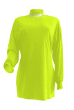 Fluorescerande grönt mode Casual Letter Print Basic Långärmade klänningar med turtleneck