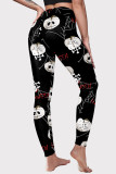 Black Halloween Fashion Casual Basic Skull Head Print High Waist Skinny Trousers
