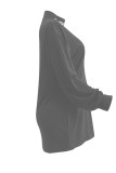 Grey Fashion Casual Letter Print Basic Turtleneck Long Sleeve Dresses