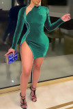 パープルファッションカジュアルソリッドパッチワークOネックペンシルスカートドレス
