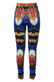 Pantalones de lápiz de cintura media con estampado de calle de moda azul