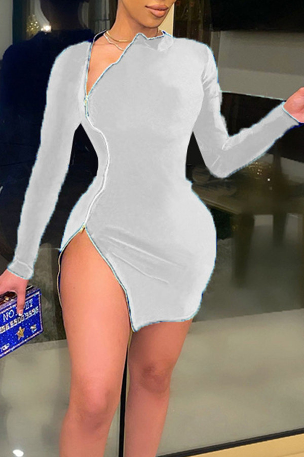 Vestidos De Falda Lápiz Con Cuello En O De Retazos Lisos Informales De Moda Blanco