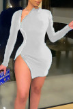 バーガンディ ファッション カジュアル ソリッド パッチワーク O ネック ペンシル スカート ドレス