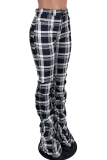 Red Sexy Plaid Patchwork Boot Cut Mid Waist Speaker Full Print Bottoms