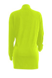 蛍光グリーンファッションカジュアルレタープリントベーシックタートルネック長袖ドレス
