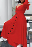 Красное повседневное милое однотонное платье на бретельках с пряжкой в ​​стиле пэчворк и воланами, платья на бретельках