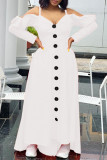 White Casual Sweet Solid Patchwork Buckle Flounce Spaghetti Strap Sling Dress Dresses