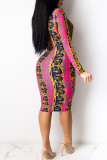 Multicolor Sexy Print Bandage Patchwork One Step Skirt Dresses