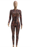 Multicolor Mode Sexy Print Bandage O-hals Skinny Jumpsuits