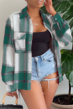 Red Casual Plaid Patchwork Turndown Collar Tops