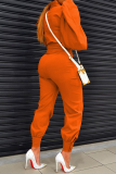 Vêtements d'extérieur à col zippé et patchwork décontractés rouge tangerine