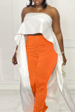 Pantalones de cintura alta regulares con pliegues sólidos casuales de moda naranja