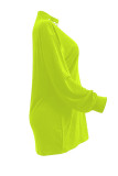 蛍光グリーンファッションカジュアルレタープリントベーシックタートルネック長袖ドレス