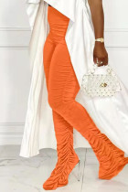 Pantalones de cintura alta regulares con pliegues sólidos casuales de moda naranja