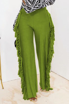 Parte inferior de color sólido recto de cintura alta recta con borla sólida de moda verde