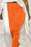 Pantalon décontracté taille haute orange à plis solides