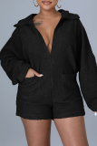 Rosa Sexig Solid Patchwork Hooded Collar Rompers
