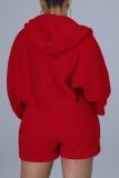 Pagliaccetti con colletto con cappuccio patchwork solido rosso sexy