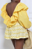 Yellow Fashion Casual Solid Bandage Backless V Neck Tops