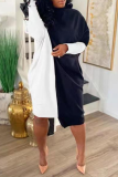 White Casual Solid Patchwork Half A Turtleneck Straight Dresses