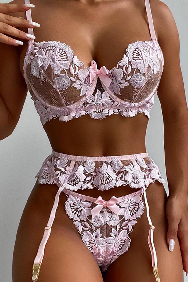 

Pink Fashion Sexy Solid See-through Lingerie