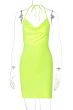 Red Sexy Solid Bandage Backless Slit Halter Sleeveless Dress