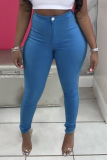 Baby Blue Sexy Solid Patchwork Skinny Mid Waist Bleistift Solid Color Bottoms