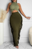 Vert olive sexy solide gland maigre taille moyenne crayon bas de couleur unie