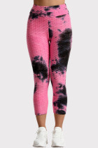 Pantalon skinny taille haute imprimé tie-dye de vêtements de sport décontractés noir rose