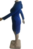 Robes de grande taille bleu mode décontracté imprimé fente col à capuche manches longues