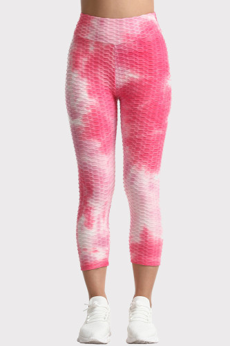 Pantaloni skinny a vita alta con stampa tie dye per abbigliamento sportivo casual rosso rosa