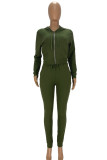 グリーンファッションカジュアルソリッドパッチワークフード付きカラー長袖ツーピース