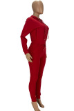 Colletto con cappuccio patchwork solido casual moda rosso manica lunga due pezzi