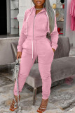 Pink Fashion Casual Solid Patchwork Hooded Collar Long Sleeve Two Pieces