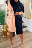 Pink Casual Solid Patchwork Half A Turtleneck Straight Dresses
