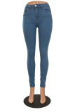 Blauwe sexy effen uitgeholde skinny jeans met middelhoge taille