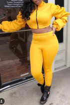 Yellow Casual Solid Split Joint Fold Long Sleeve Two Pieces