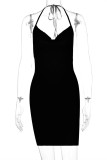 Black Sexy Solid Bandage Backless Slit Halter Sleeveless Dress