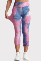 Краска связи спортивной одежды голубого розового цвета печатая высокие тощие брюки талии