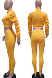 Yellow Casual Solid Patchwork Fold Long Sleeve Two Pieces